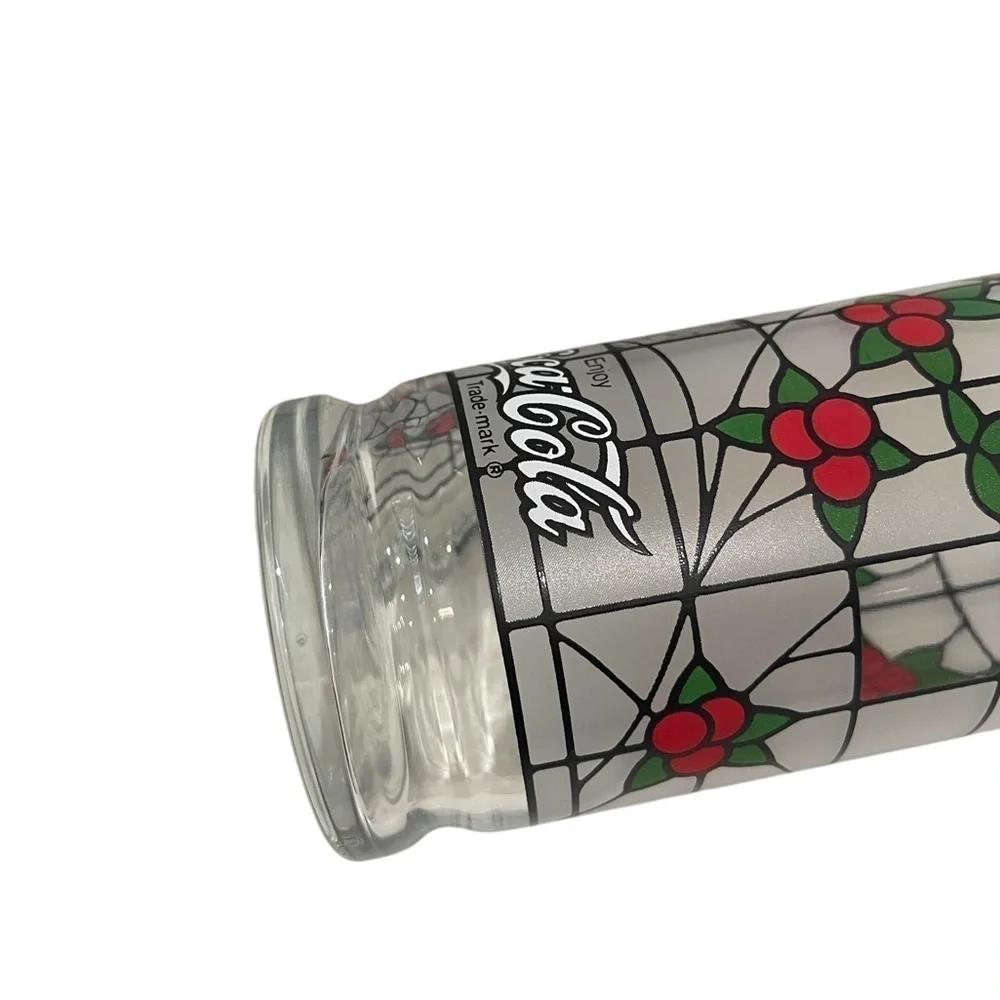 Coca Cola Frosted 6”X 2 3/4”Tumblers set of 4 Libbey Christmas Holly Berry 16 oz